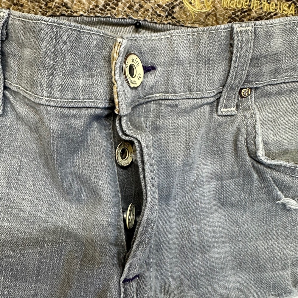Rich & Skinny Denim Shorts Womens 34 Grey Good Distressed Button Fly Raw Hem - Picture 7 of 16